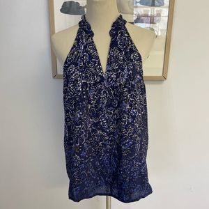 Greylin Navy Print Tank with Ruffle Neck